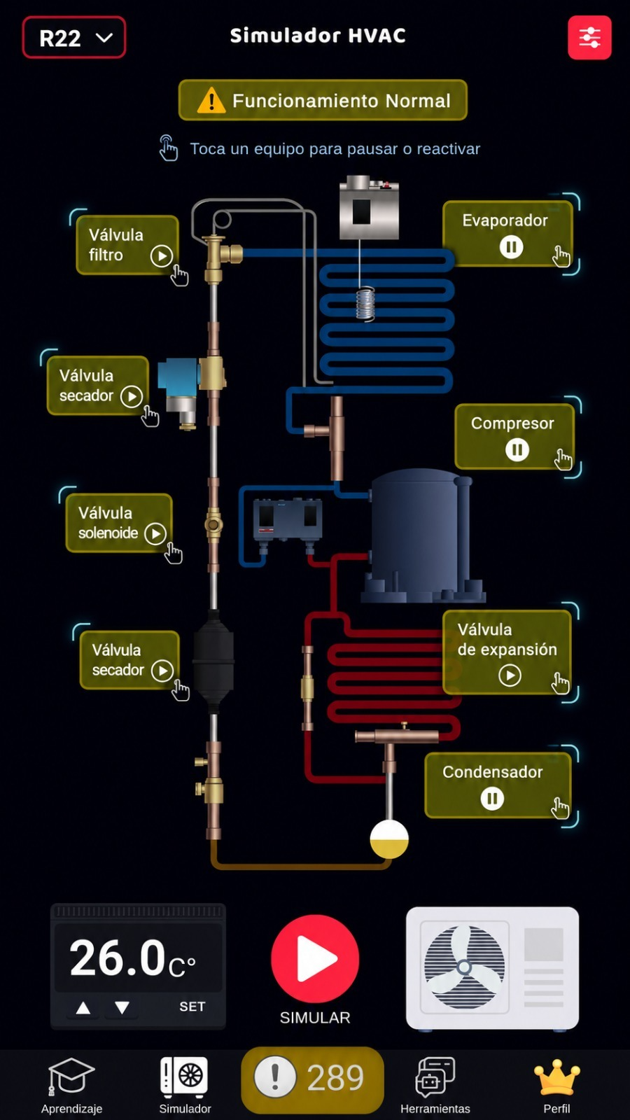 Simulador HVAC en la app